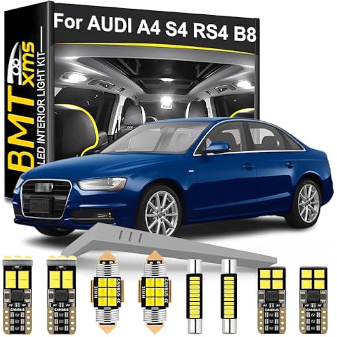 BMT xms طقم إضاءة داخلية ليد للسيارة بديل لسيارة أودي A4 S4 Rs4 B8 سيدان واجن 2009-2016 6000 كلفن أبيض بارد لخريطة السيارة وقبة الباب ولوحة الترخيص، 20 قطعة - Image 1