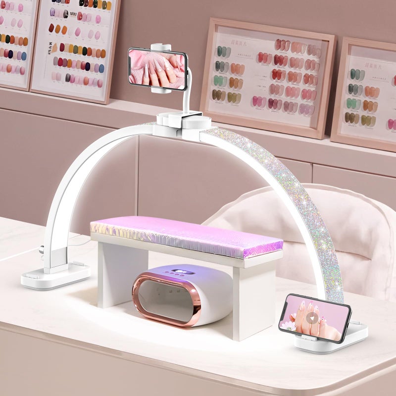 LIONVISON Half Moon Light for Nail Desk: 31-inch Manicure Table Light with Phone Holder for Beginner DIY - 48W Professional Half Moon Lamp for Nail Tech,Eyelash,Makeup,Tattoo - Image 1