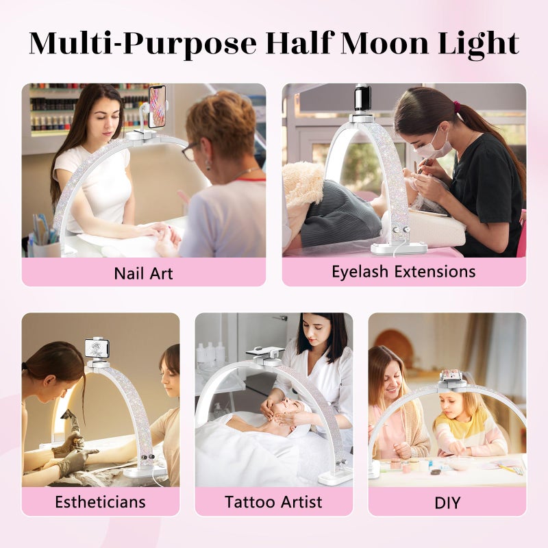 LIONVISON Half Moon Light for Nail Desk: 31-inch Manicure Table Light with Phone Holder for Beginner DIY - 48W Professional Half Moon Lamp for Nail Tech,Eyelash,Makeup,Tattoo - Image 2