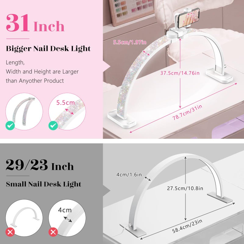 LIONVISON Half Moon Light for Nail Desk: 31-inch Manicure Table Light with Phone Holder for Beginner DIY - 48W Professional Half Moon Lamp for Nail Tech,Eyelash,Makeup,Tattoo - Image 3