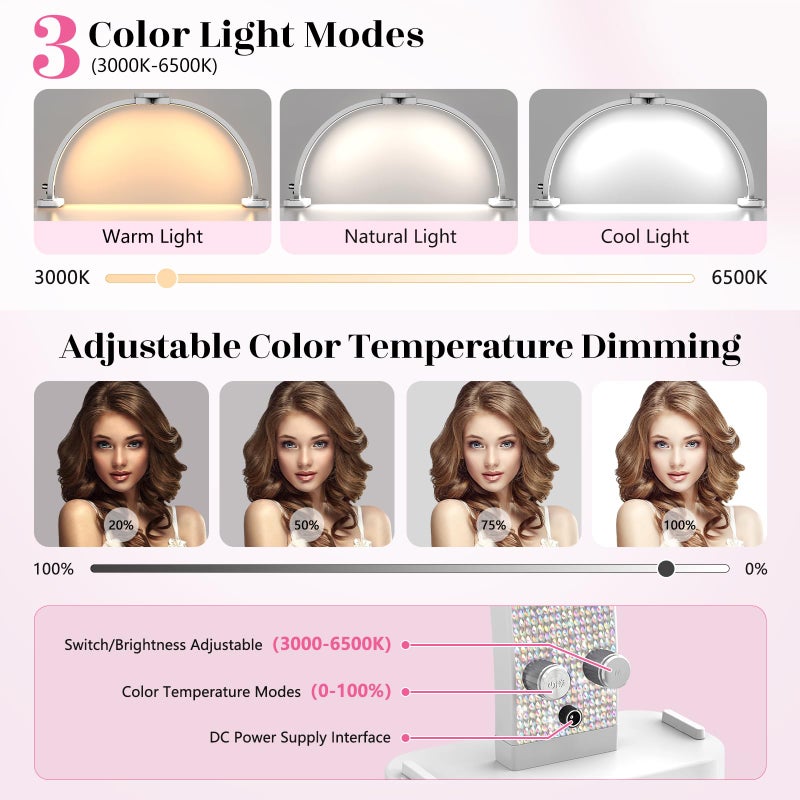 LIONVISON Half Moon Light for Nail Desk: 31-inch Manicure Table Light with Phone Holder for Beginner DIY - 48W Professional Half Moon Lamp for Nail Tech,Eyelash,Makeup,Tattoo - Image 5