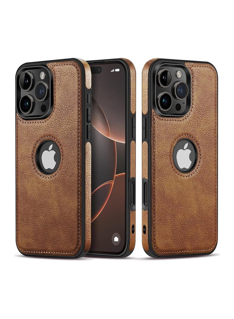 WRISTWISE Unique Design Luxury Leather Business Phone Case for iPhone 16 Pro Anti-Slip Scratch Resistant Ultra Slim Protective Case (Brown) - Image 1