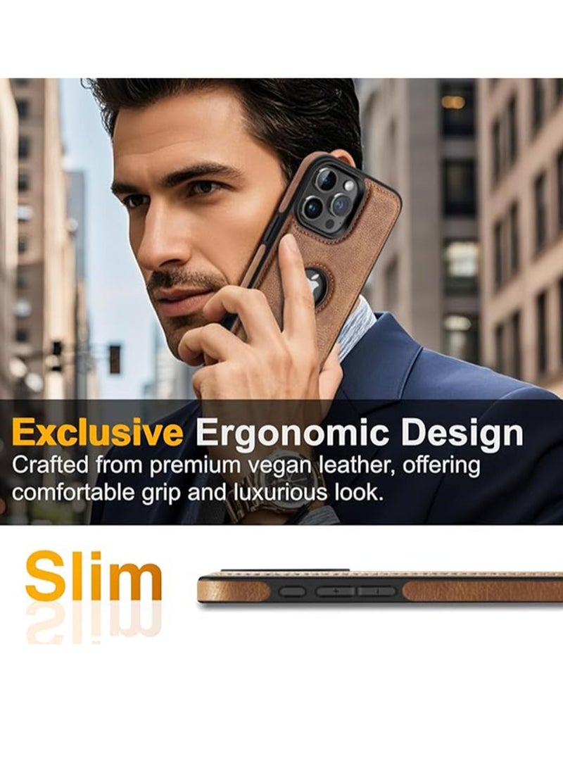 WRISTWISE Unique Design Luxury Leather Business Phone Case for iPhone 16 Pro Anti-Slip Scratch Resistant Ultra Slim Protective Case (Brown) - Image 2