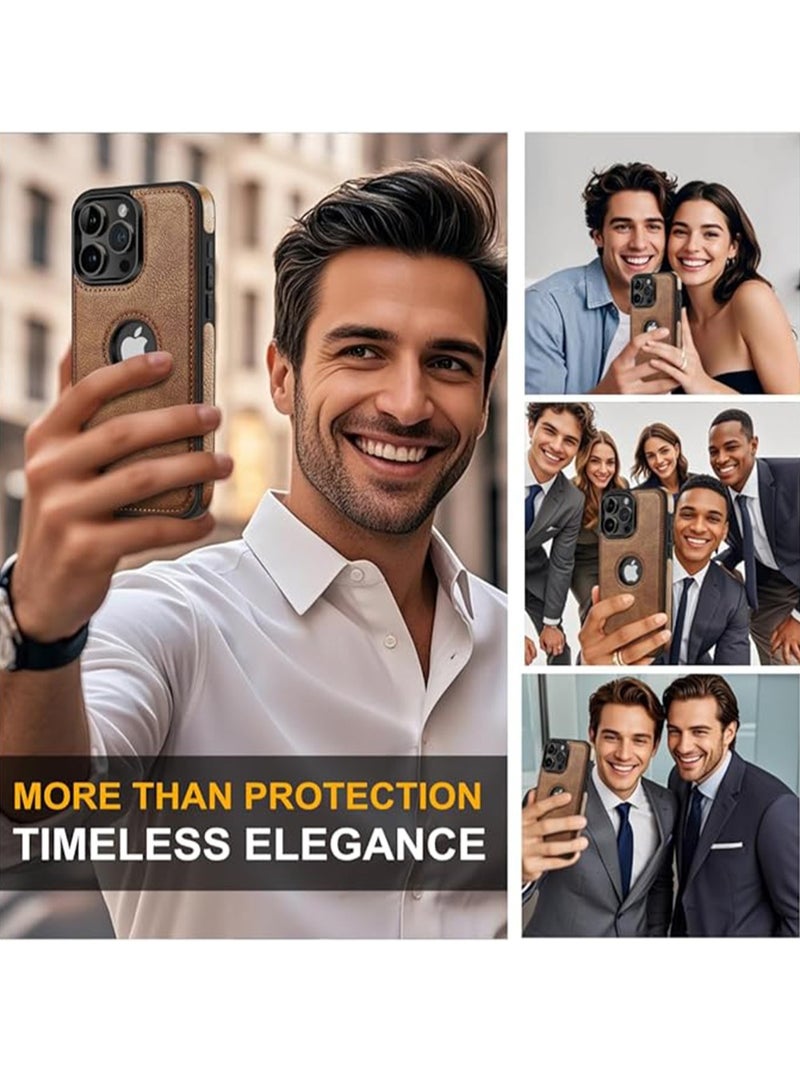 WRISTWISE Unique Design Luxury Leather Business Phone Case for iPhone 16 Pro Anti-Slip Scratch Resistant Ultra Slim Protective Case (Brown) - Image 3