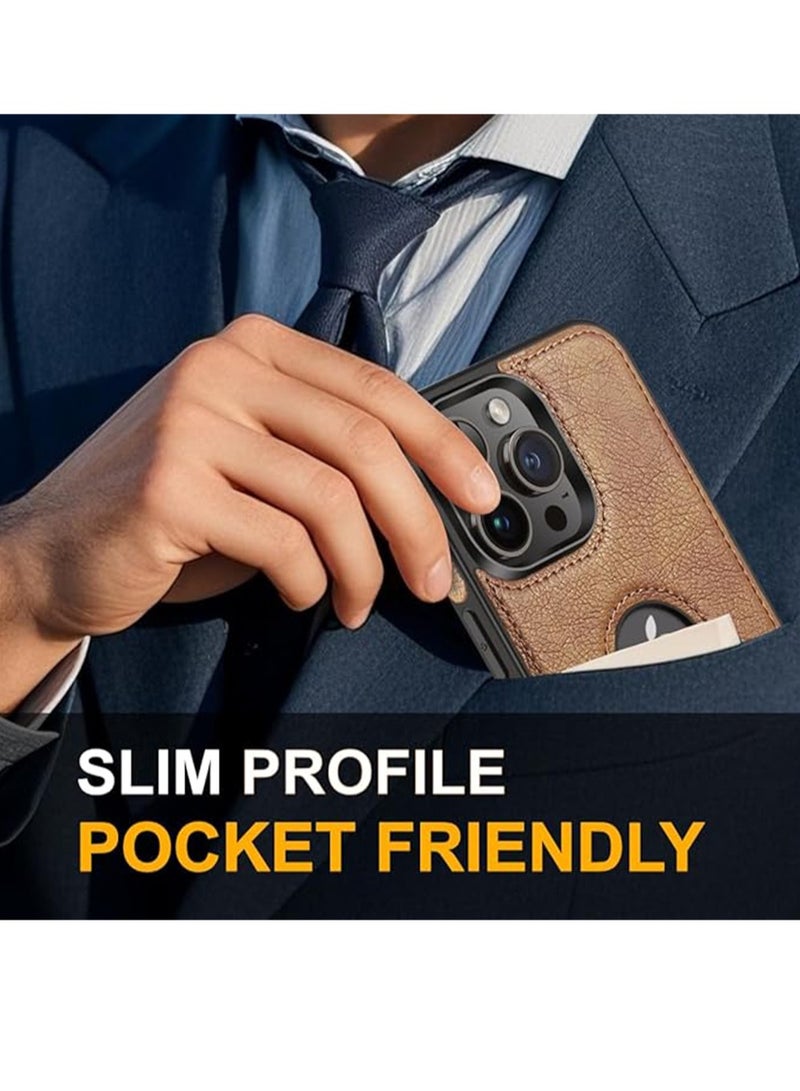 WRISTWISE Unique Design Luxury Leather Business Phone Case for iPhone 16 Pro Anti-Slip Scratch Resistant Ultra Slim Protective Case (Brown) - Image 4