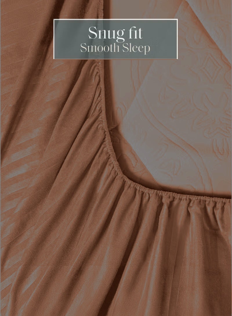 Eworld Premium Striped Duvet Set All Season – 4-Pieces Set Brown | King Size 220x240 cm | Ultra-Soft, Wrinkle-Resistant & Made in Dubai | Includes Duvet Cover, Fitted Sheet (200x200 cm) & 2 Pillowcases (50x70 cm) - Image 4