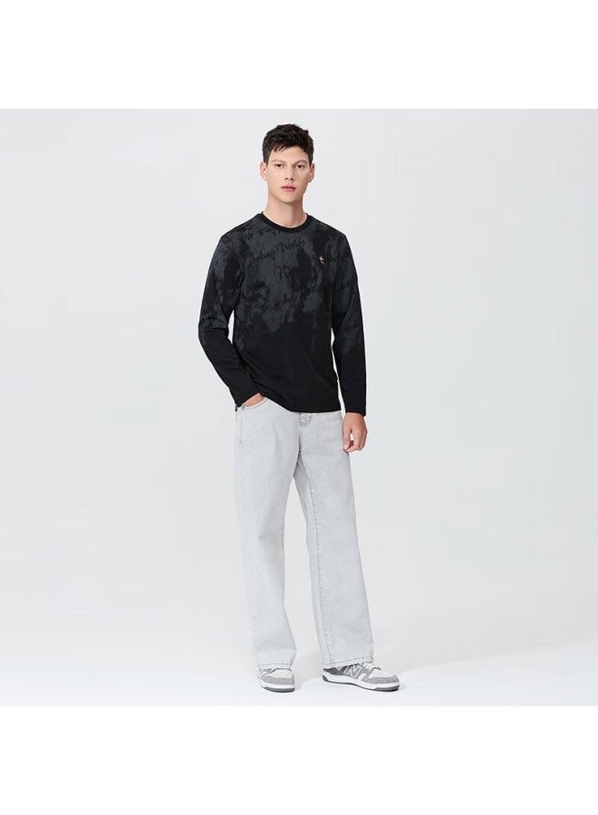 DANCING WOLVES Dance With Wolves Heavyweight Crew Neck Long Sleeve T-shirt Men Skin-friendly Comfortable Base Layer 001 Black L - Image 2