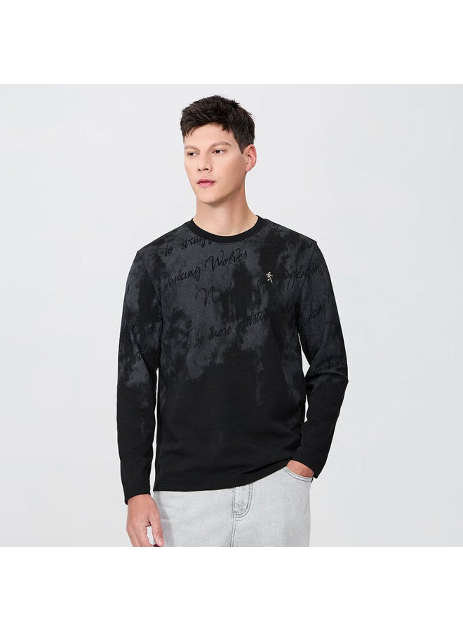 DANCING WOLVES Dance With Wolves Heavyweight Crew Neck Long Sleeve T-shirt Men Skin-friendly Comfortable Base Layer 001 Black L - Image 1