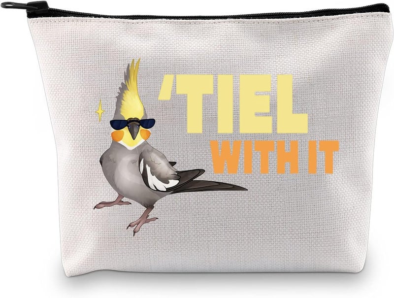 G2TUP Cockatiel Lover Gift Cockatiel Makeup Bag Tiel With It Cosmetic Bag Cockatiel Parrot Bird Owner Gift Bird Lover Travel Pouch (Tiel With It White Bag)