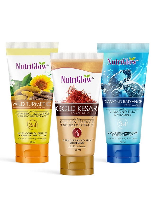 NutriGlow Diamond Radiance Face Wash, Neem & Tulsi Face Wash & Wild Turmeric Face Wash For Reduce Pigmentation, Fight With Pollution & Dust, 65ml Each, Pack of 3 - Image 1