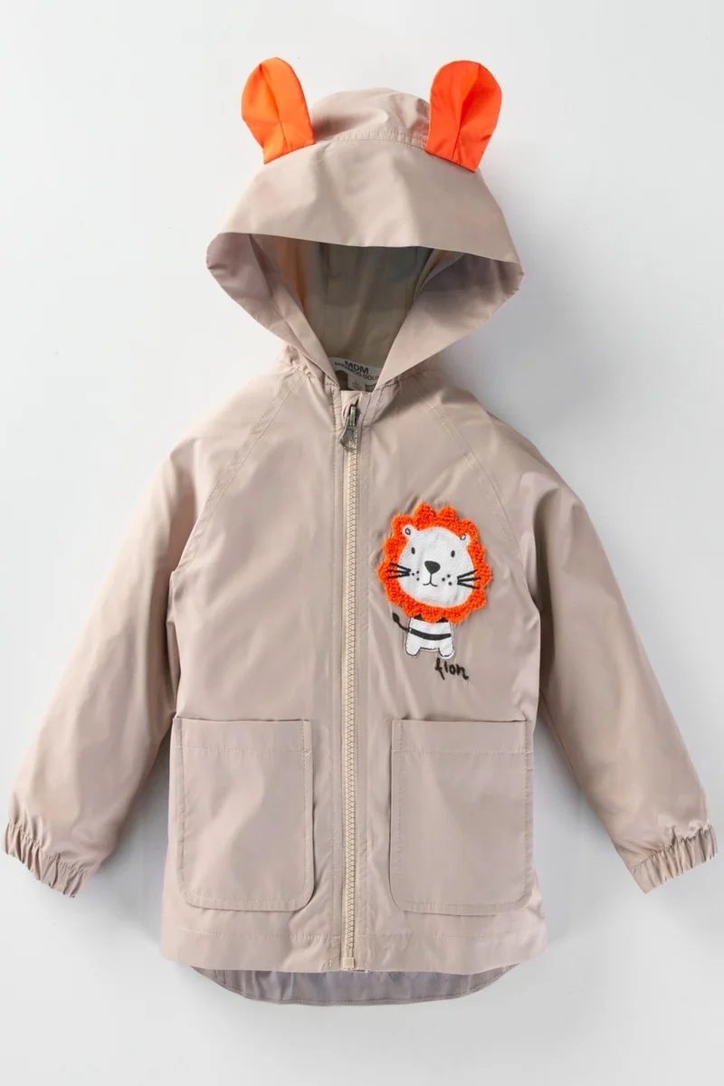 Podium Giyim Podium Clothing Cute Lion Backpack Cotton Lined Eared Hooded Kids Raincoat Overalls Coat
