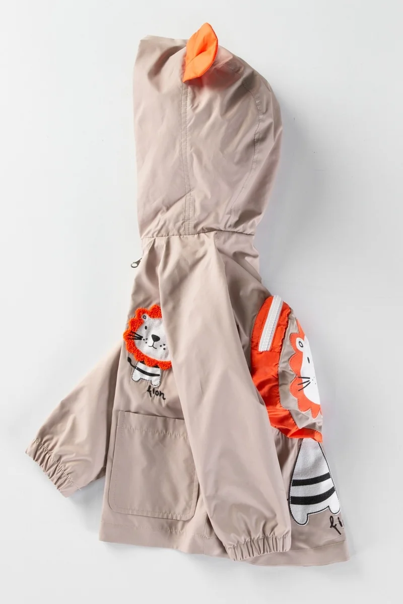 Podium Giyim Podium Clothing Cute Lion Backpack Cotton Lined Eared Hooded Kids Raincoat Overalls Coat