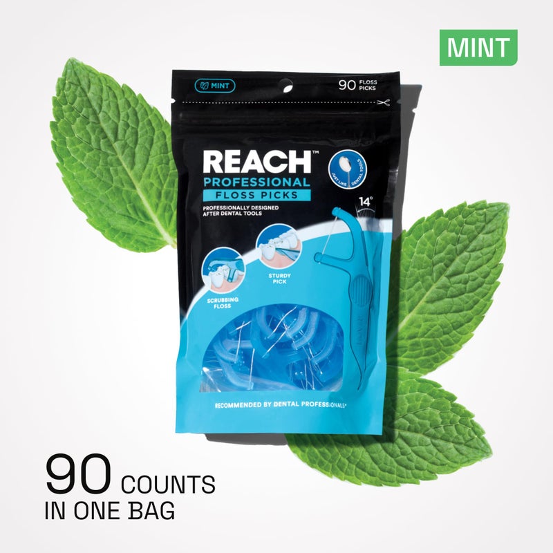 REACH Dental Floss Picks, Mint, Plaque Remover for Teeth, for Hard to Reach Areas, Easy Grip Handle, Comfortable Multi-Use Flosser for Adults, Oral Care, PFAS Free, 90 Count - Image 5