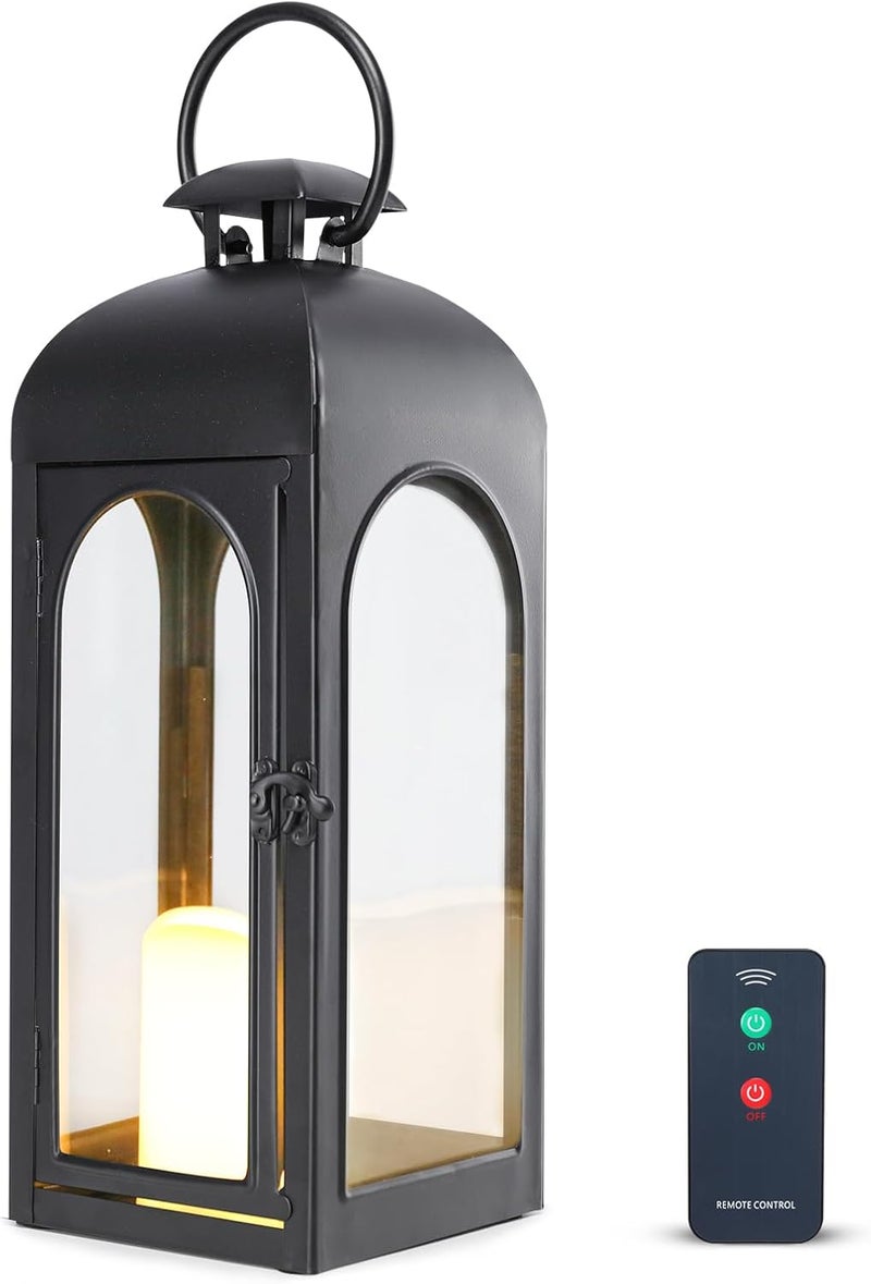 Bdor 16 Inches Metal and Stainless Steel Glass Decorative Lantern with Electronic Wax Effect - Indoor/Outdoor Decorative Lighting, Handcrafted Aesthetic, Perfect for Home, Parties, and Holiday Decor - Image 1