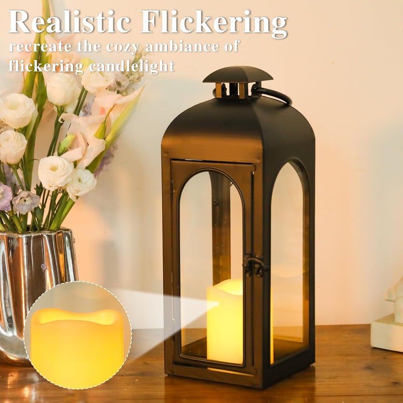 Bdor 16 Inches Metal and Stainless Steel Glass Decorative Lantern with Electronic Wax Effect - Indoor/Outdoor Decorative Lighting, Handcrafted Aesthetic, Perfect for Home, Parties, and Holiday Decor - Image 5