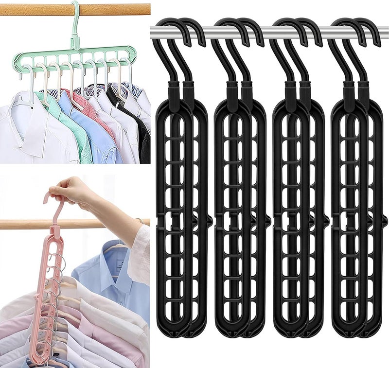 FIFATA Magic Space Saving Clothes Hangers Multifunctional Smart Closet Organizer Premium Wardrobe Cascading Hanger 9 Slots, Innovative Design for Heavy Clothes, Shirts Pants Dresses(8 Pack Black) - Image 1