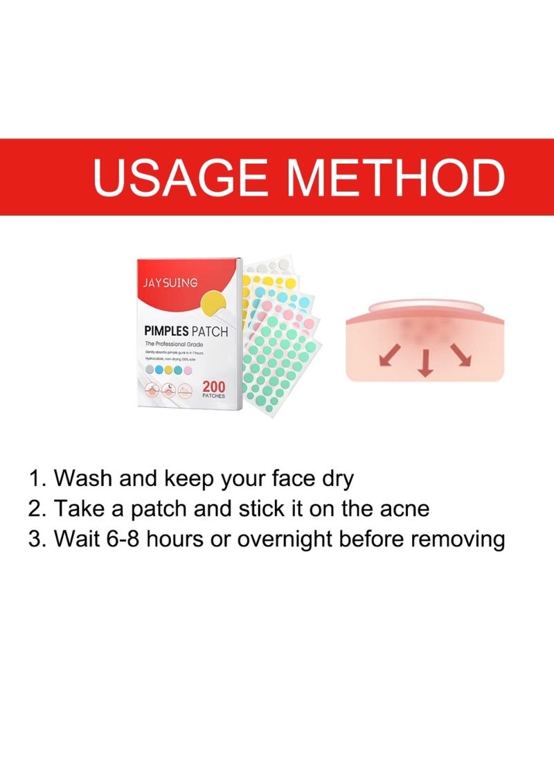 Jaysuing 200 Pcs Pimple Patches Hydrocolloid Non Drying Acne Patches for Face Colorful Star Pimple Spot Sticker with Hyaluronic Acid Tea Tree Oil and Centella Oil Pimple Patches for Covering Blemishes and Zits  - Image 5