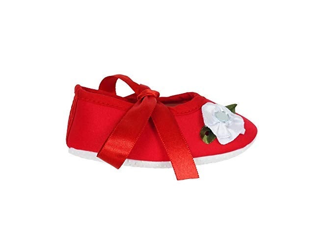 Rsmart Infant New Baby Toddlers Boys and Girls Cotton Red Sandal Ribbon Booties With White Flower Patch [RSM_73] - Image 4