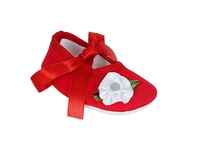 Rsmart Infant New Baby Toddlers Boys and Girls Cotton Red Sandal Ribbon Booties With White Flower Patch [RSM_73] - Image 2