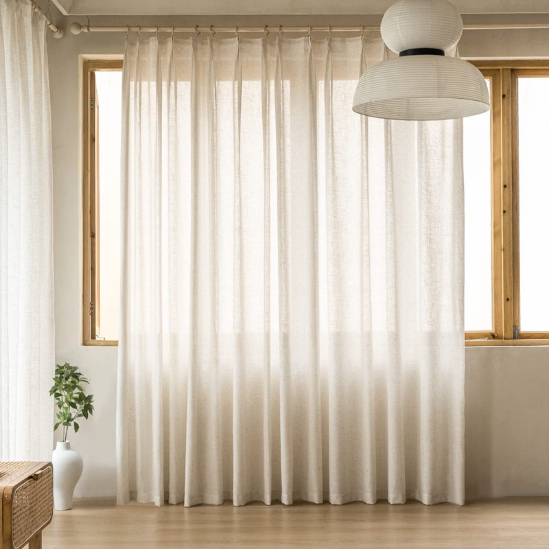 MAIHER Faux Linen 108 Inch Length Double Pinch Pleat Curtains Light Filtering Privacy Pleated Drapes Curtain with Hooks for Sliding Patio Door Living Room Linen 1 Panel 54 W x 108 L