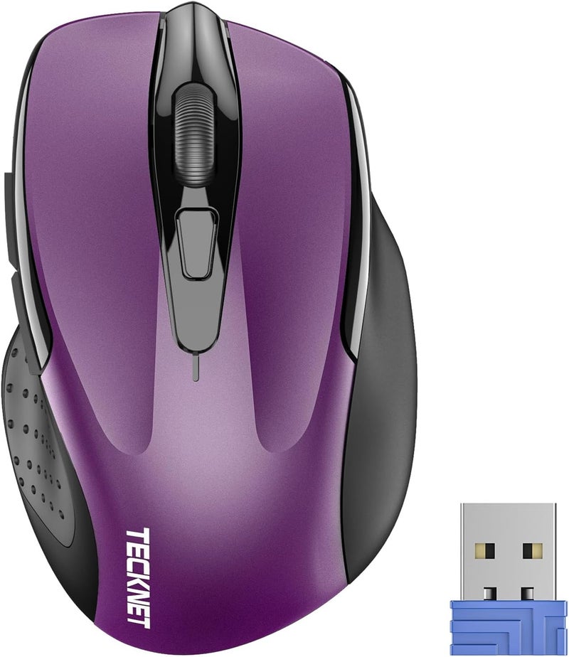 TECKNET Wireless Mouse, 2.4G Ergonomic Optical Mouse, Computer Mouse for Laptop, PC, Computer, Chromebook, Notebook, 6 Buttons, 24 Months Battery Life, 2600 DPI, 5 Adjustment Levels, Purple - Image 1