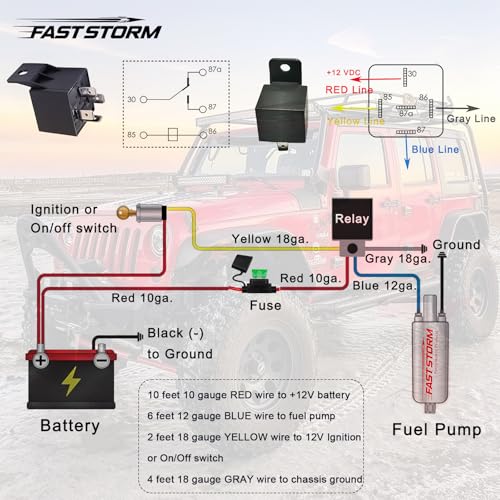 FASTSTORM Electric Fuel Pump Relay Kit 12V Relay Bypass Switch Kit Fuel Pump Relay Wiring Harness Kit 60 Amp Waterproof Relay Kit Fit 12V System Heavy Duty Long Wires Universal Fit - Image 2