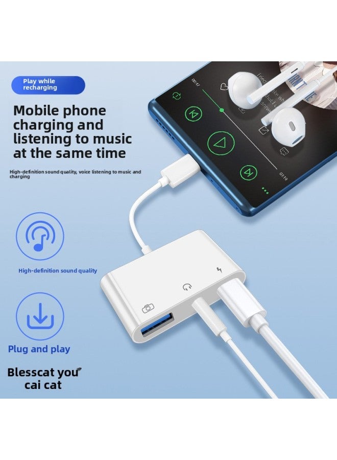 Type-c Three-in-one Mobile Phone Otg Converter Usb3.0 Mouse Keyboard 3.5mm Earphone Adapter Cable U Disk Head-Color:Type-C Three-in-one OTG - Image 4