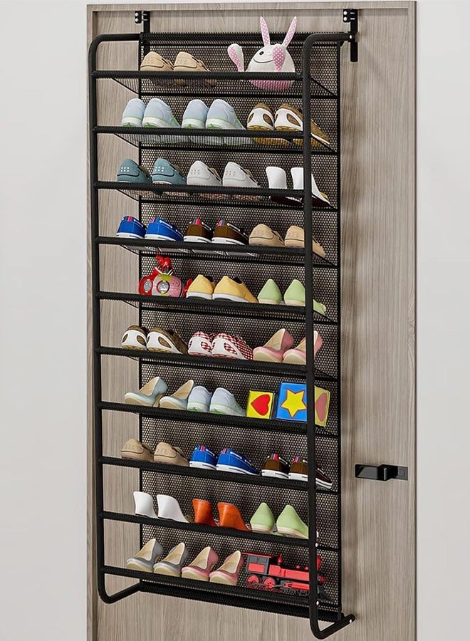 سولاكان رف أحذية معلق خلف الباب – منظم أحذية من القماش بـ10 طبقات للتخزين في الخزانة أو المدخل أو الجدار، تصميم موفر للمساحة بسعة كبيرة (أسود) - Image 1