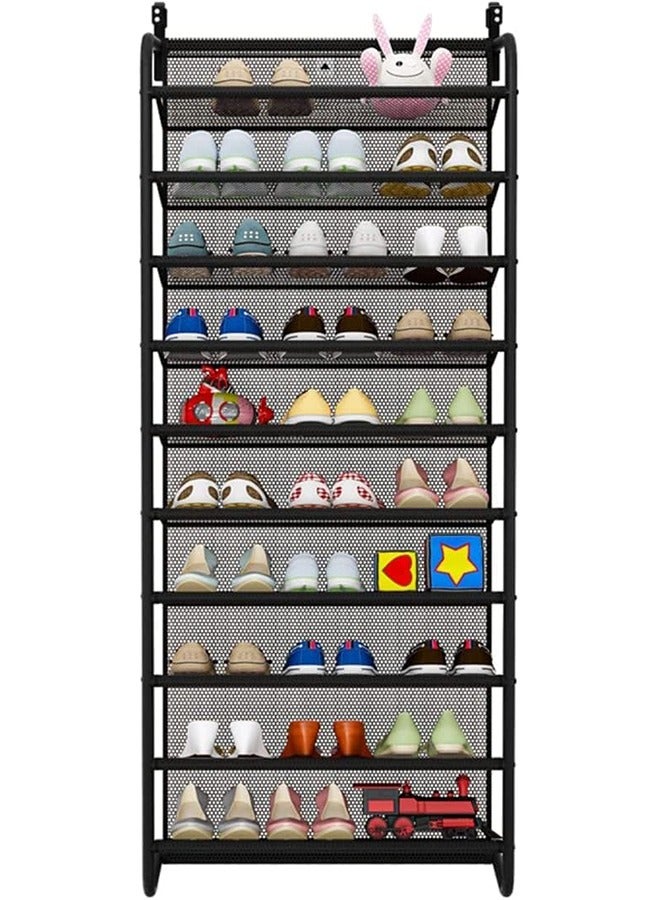 سولاكان رف أحذية معلق خلف الباب – منظم أحذية من القماش بـ10 طبقات للتخزين في الخزانة أو المدخل أو الجدار، تصميم موفر للمساحة بسعة كبيرة (أسود) - Image 2