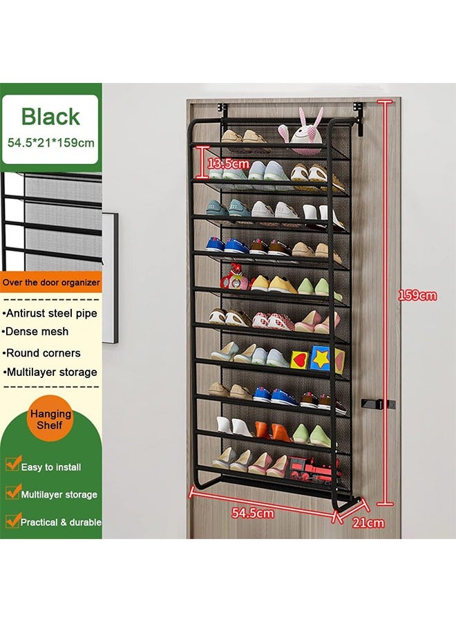 سولاكان رف أحذية معلق خلف الباب – منظم أحذية من القماش بـ10 طبقات للتخزين في الخزانة أو المدخل أو الجدار، تصميم موفر للمساحة بسعة كبيرة (أسود) - Image 4
