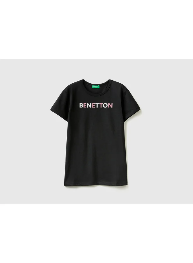 UNITED COLORS OF BENETTON T-Shirt With Glittery Logo In Organic Cotton