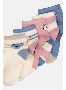bebe Kids Girl 5 Pairs Graphic Printed Quarter Socks, Multicolor  - Image 2