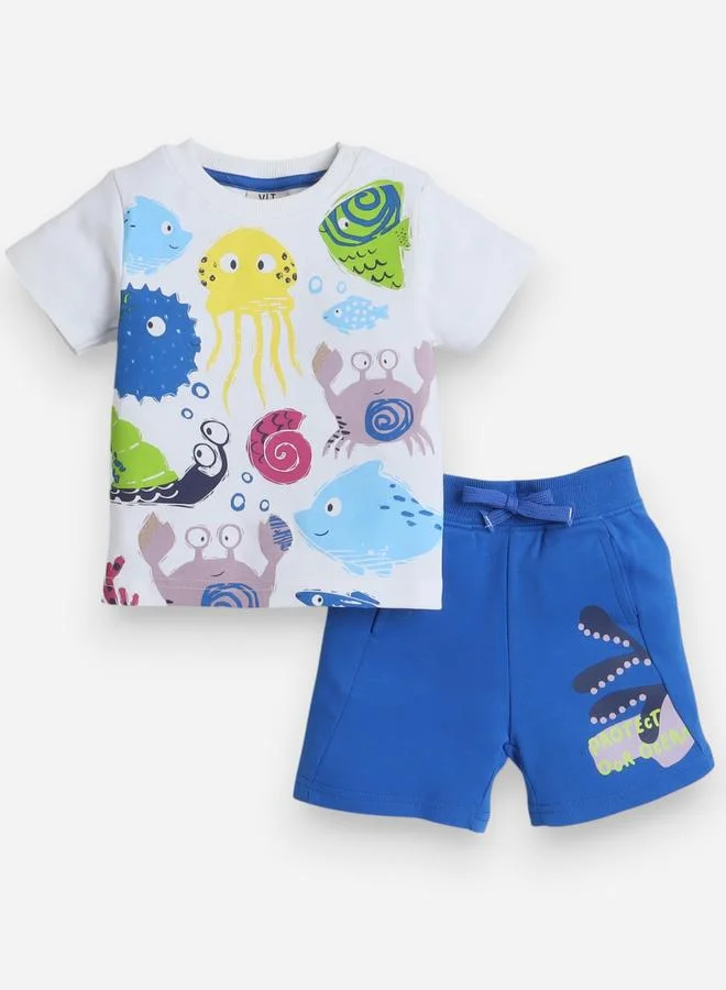 victor and jane Victor And Jane Boys Cute Sea Graphic Print T-Shirt and Shorts Set