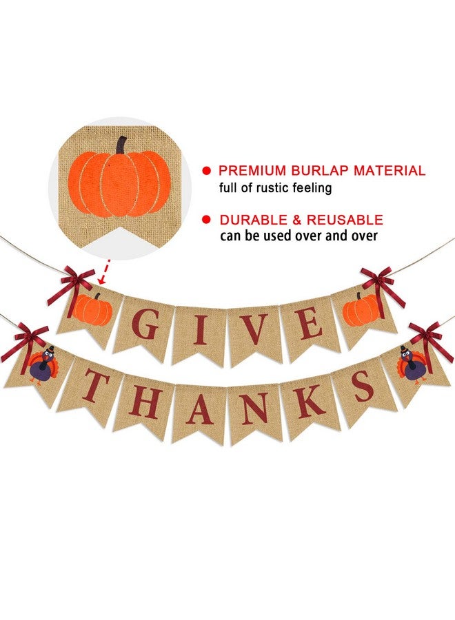 Partyprops Give Thanks Burlap Banner| ThanksGiving Burlap Banner Thanksgiving Decorations| Rustic Thanksgiving Turkey Pumpkin Bunting| Thanksgiving Party Supplies Fireplace Mantle Decor - Image 4