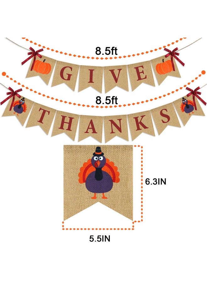 Partyprops Give Thanks Burlap Banner| ThanksGiving Burlap Banner Thanksgiving Decorations| Rustic Thanksgiving Turkey Pumpkin Bunting| Thanksgiving Party Supplies Fireplace Mantle Decor - Image 3