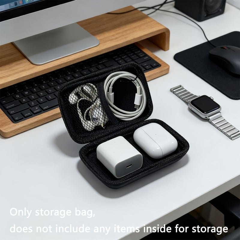 Black EVA PU Earphone Storage Bag With Mesh Partition Portable Travel - Image 4