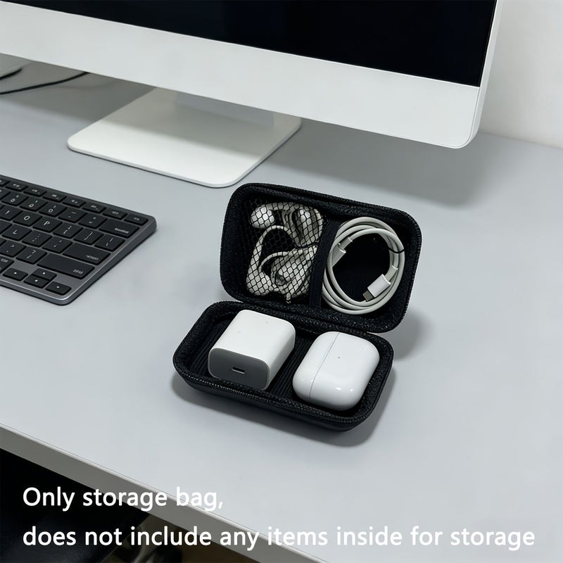 Black EVA PU Earphone Storage Bag With Mesh Partition Portable Travel - Image 5