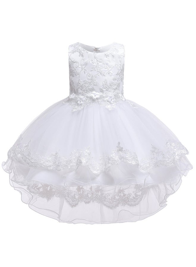 Children's Mesh Tail Dress Girl's Embroidered Princess Dress Flower Children's Blue Tutu Dress Big Bow Evening Dress