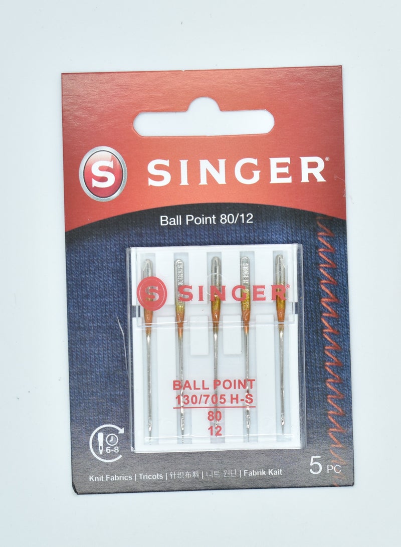 SINGER BALL POINT NEEDLE (KNIT MEDIUM FIBRICS) SIZE 80/12 (PACK OF 5 NEEDLES) BRAZIL