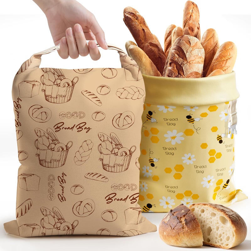 Aofmee Reusable Beeswax Bread Bags for Homemade Bread, 2 Pack Sourdough Bread Bags, XL Natural Cotton Beeswax Bag, Fresh Keeping Extra Large Bread Food Storage Bag for Gift Giving - Image 1