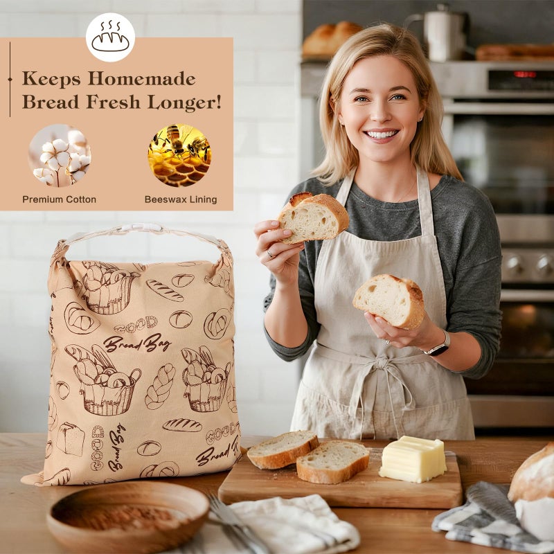 Aofmee Reusable Beeswax Bread Bags for Homemade Bread, 2 Pack Sourdough Bread Bags, XL Natural Cotton Beeswax Bag, Fresh Keeping Extra Large Bread Food Storage Bag for Gift Giving - Image 2