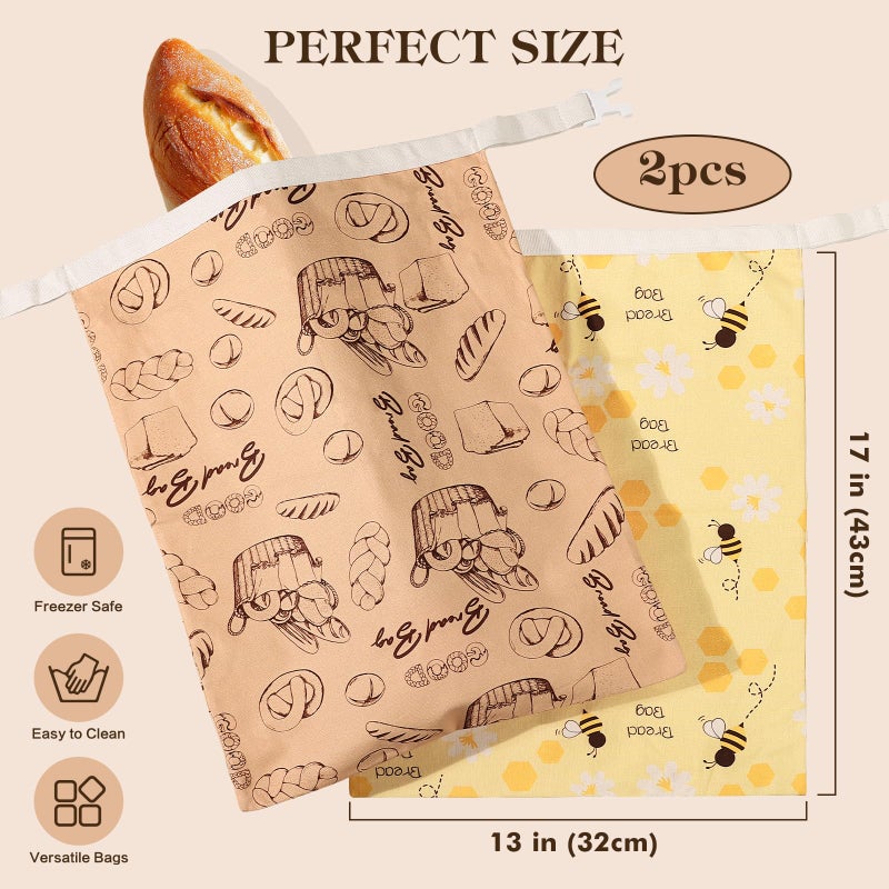 Aofmee Reusable Beeswax Bread Bags for Homemade Bread, 2 Pack Sourdough Bread Bags, XL Natural Cotton Beeswax Bag, Fresh Keeping Extra Large Bread Food Storage Bag for Gift Giving - Image 3