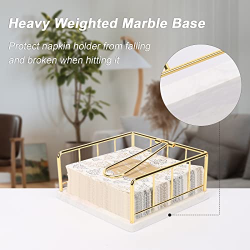Livabber Flat Napkin Holder, Metal Kitchen Napkin Storage with Weighted Tension Arm Rustic Tissue Paper Dispenser for Countertop, Table Kitchen, Dining Room (With Marble Base, Gold) - Image 4