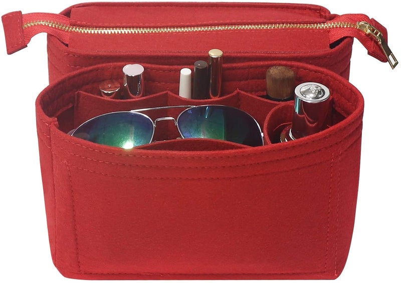 GREENSHEEP Women Felt Purse Organizer Insert for Handbag, Tote, Hobo Bag, Storage Purse Divider with Zipper, Pack of 2 (Red) - Image 2