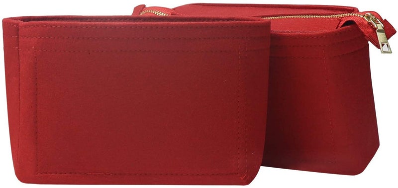GREENSHEEP Women Felt Purse Organizer Insert for Handbag, Tote, Hobo Bag, Storage Purse Divider with Zipper, Pack of 2 (Red) - Image 3