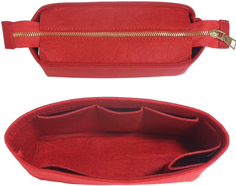 GREENSHEEP Women Felt Purse Organizer Insert for Handbag, Tote, Hobo Bag, Storage Purse Divider with Zipper, Pack of 2 (Red) - Image 1