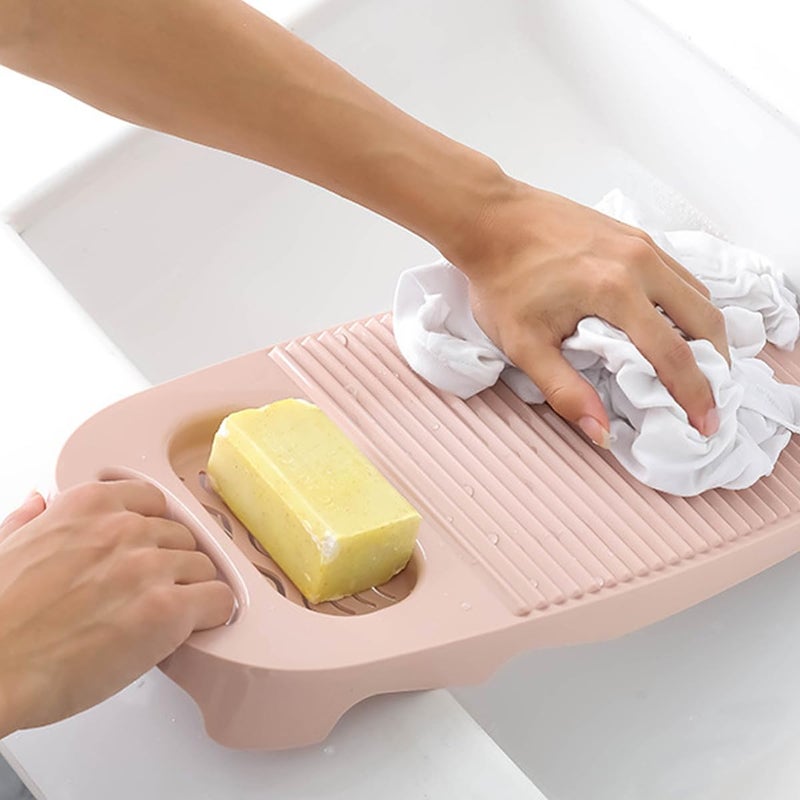 LLpotata Wash Board, Washboard for Hand Washing Clothes, Plastics Laundry Scrub Board Household With Holder Portable (A-light pink) - Image 1