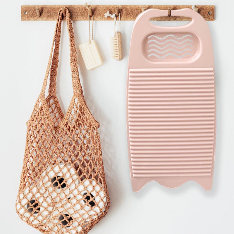 LLpotata Wash Board, Washboard for Hand Washing Clothes, Plastics Laundry Scrub Board Household With Holder Portable (A-light pink) - Image 2
