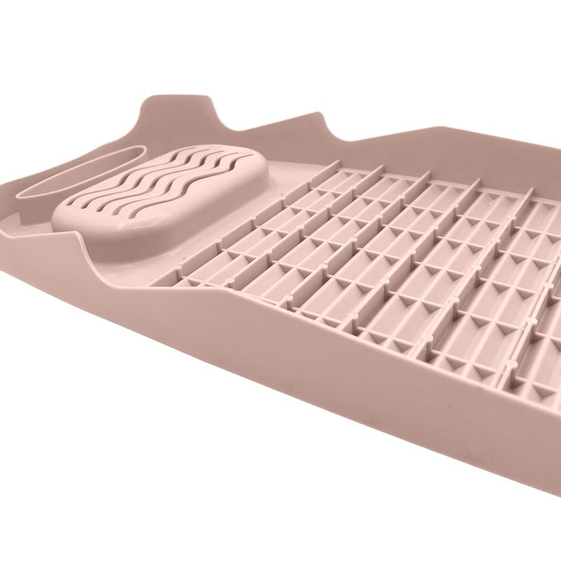 LLpotata Wash Board, Washboard for Hand Washing Clothes, Plastics Laundry Scrub Board Household With Holder Portable (A-light pink) - Image 5