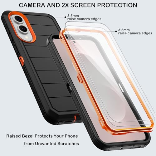 KECAI for Samsung Galaxy S25 Edge Case with Belt Clip Holster & Kickstand,2X Screen Protector,Heavy Duty Shockproof Drop Protection Military Grade Full Body Rugged Phone Cover (Black Orange) - Image 2